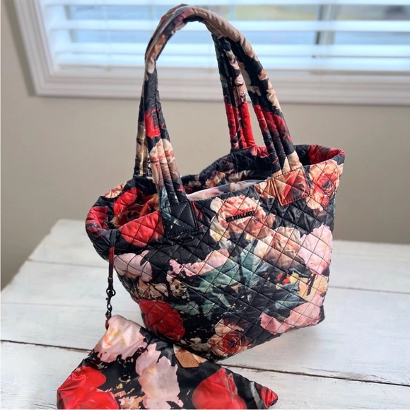 MZ WALLACE New York ~ Nylon Floral Quilted Medium Metro Tote Bag Limited Edition - Picture 12 of 16
